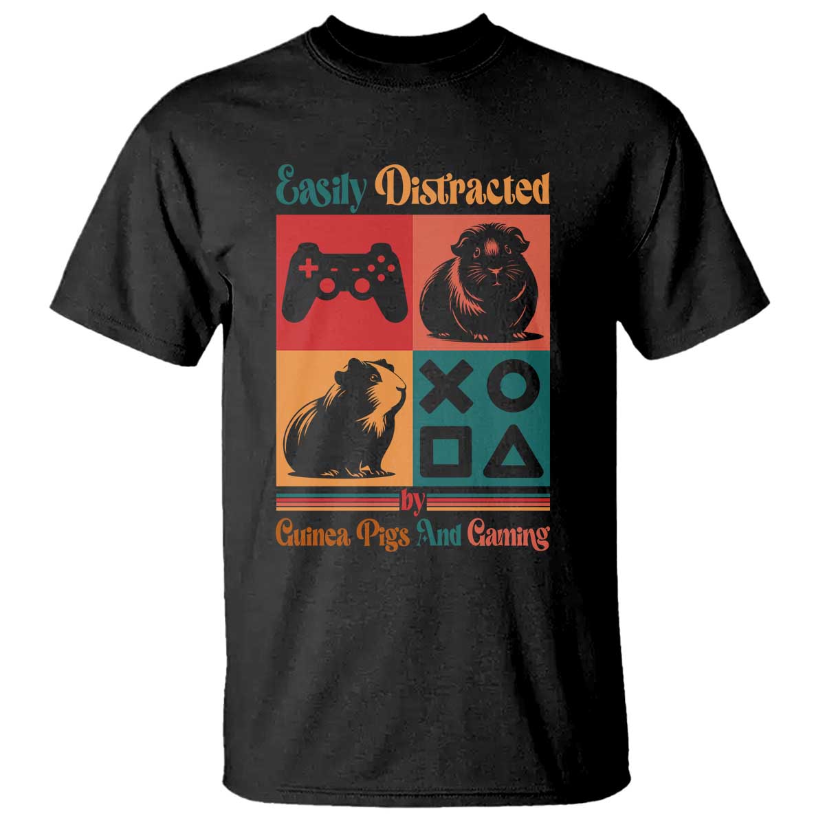 Funny Easily Distracted By Guinea Pigs And Gaming T Shirt Game Lover Gift TS12 Black Print Your Wear