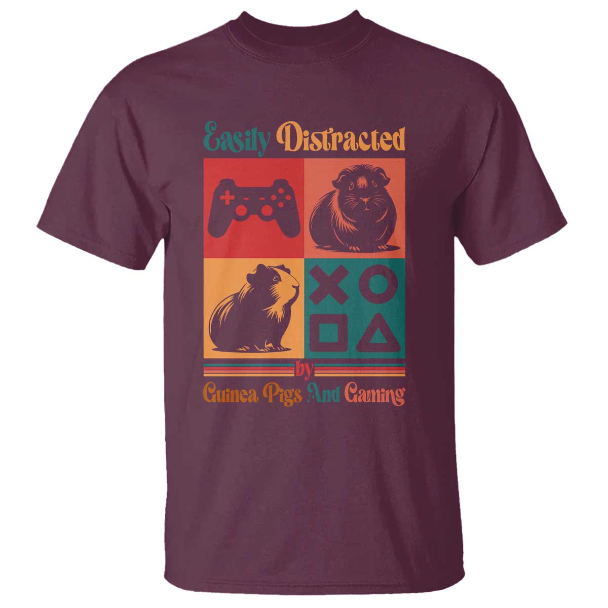 Funny Easily Distracted By Guinea Pigs And Gaming T Shirt Game Lover Gift TS12 Maroon Print Your Wear