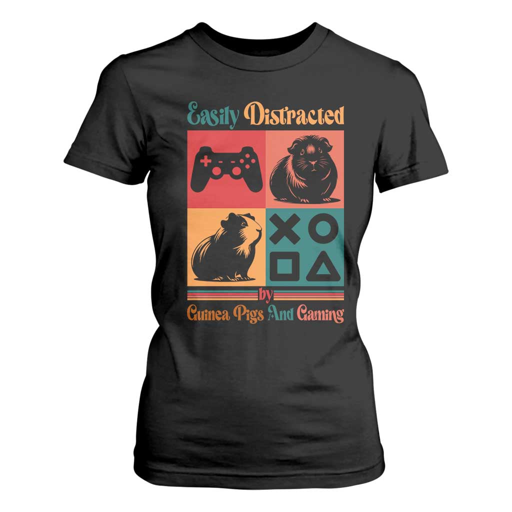 Funny Easily Distracted By Guinea Pigs And Gaming T Shirt For Women Game Lover Gift TS12 Black Print Your Wear