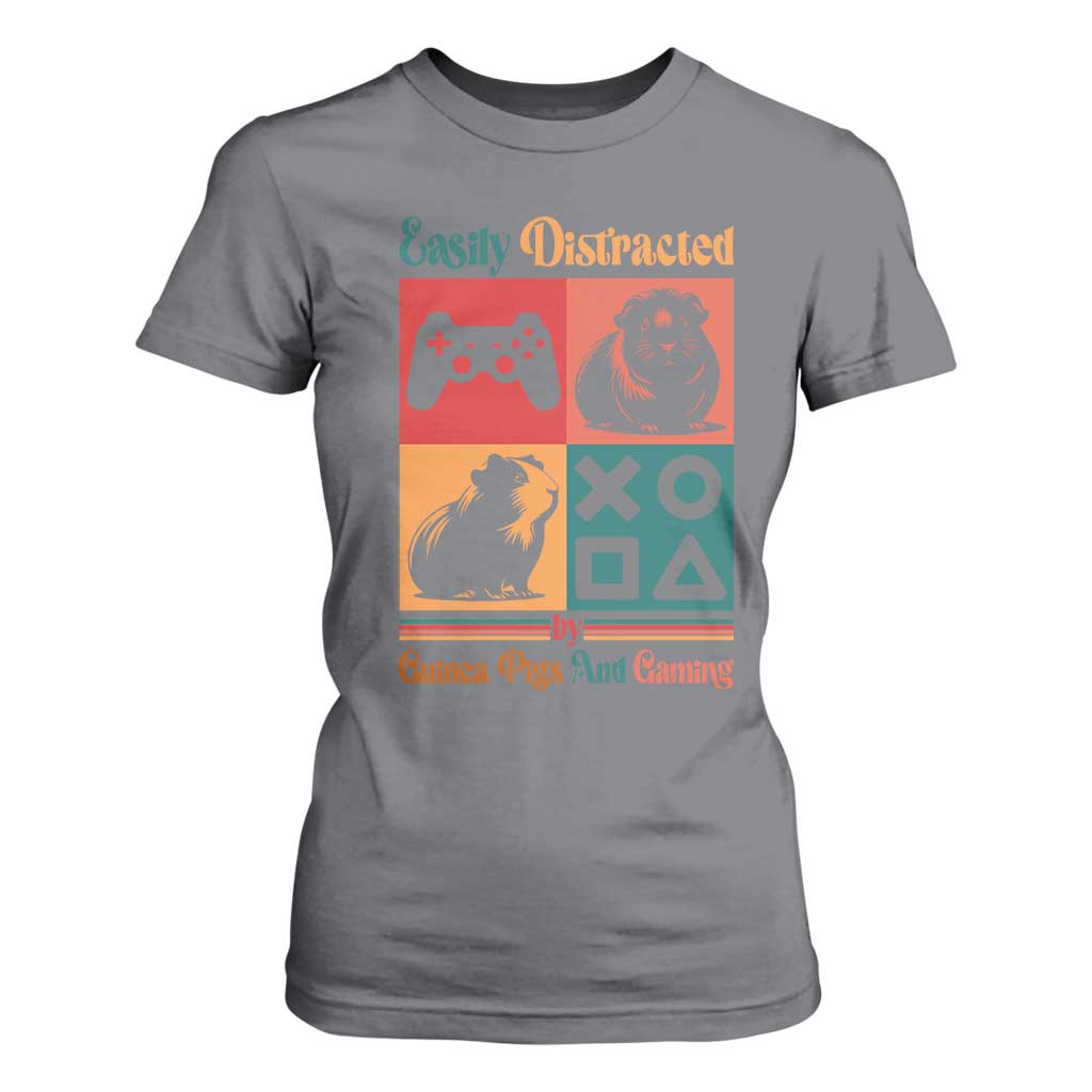 Funny Easily Distracted By Guinea Pigs And Gaming T Shirt For Women Game Lover Gift TS12 Charcoal Print Your Wear