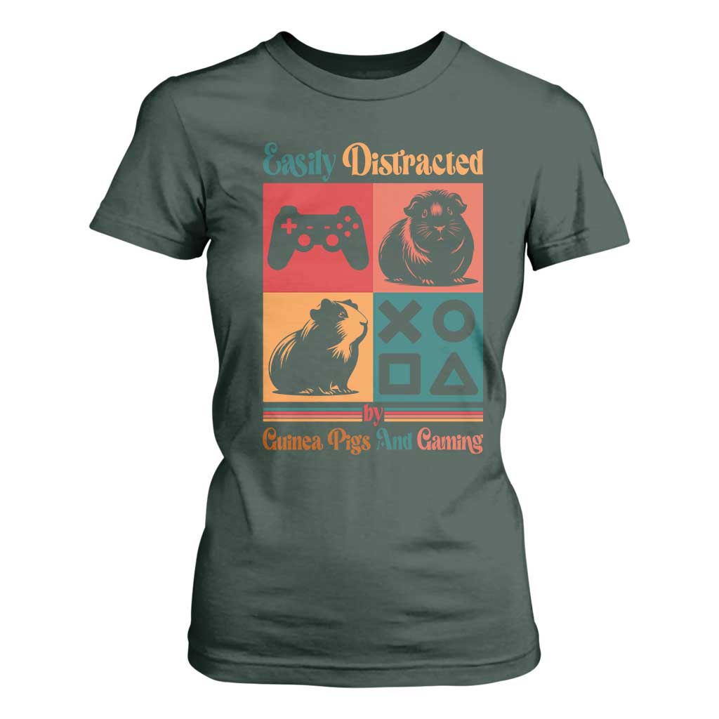Funny Easily Distracted By Guinea Pigs And Gaming T Shirt For Women Game Lover Gift TS12 Dark Forest Green Print Your Wear