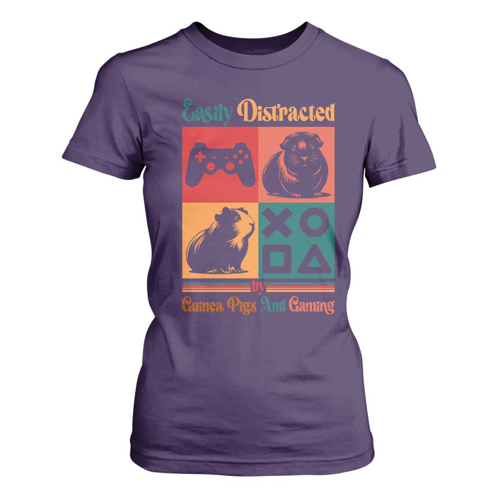 Funny Easily Distracted By Guinea Pigs And Gaming T Shirt For Women Game Lover Gift TS12 Purple Print Your Wear