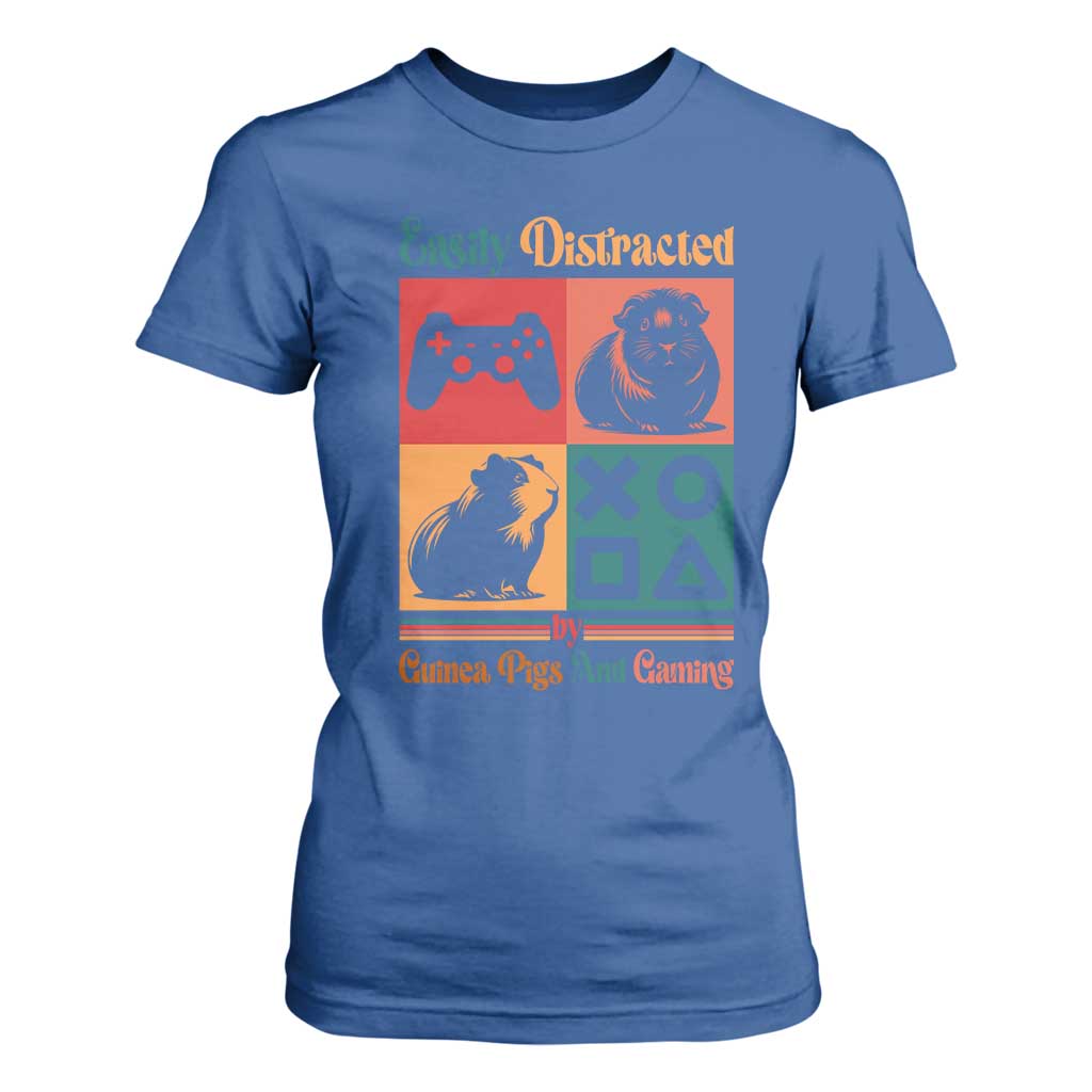 Funny Easily Distracted By Guinea Pigs And Gaming T Shirt For Women Game Lover Gift TS12 Royal Blue Print Your Wear