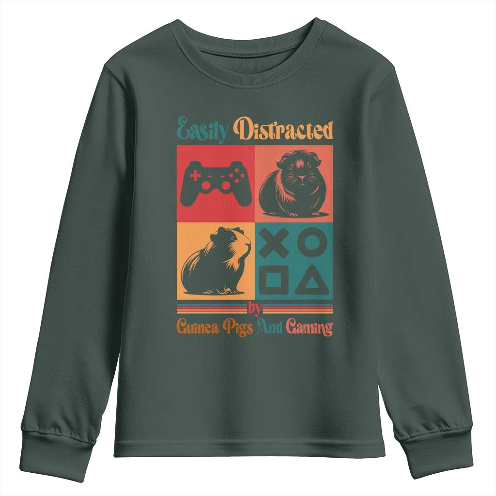 Funny Easily Distracted By Guinea Pigs And Gaming Youth Sweatshirt Game Lover Gift TS12 Dark Forest Green Print Your Wear