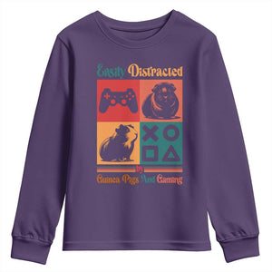 Funny Easily Distracted By Guinea Pigs And Gaming Youth Sweatshirt Game Lover Gift TS12 Purple Print Your Wear