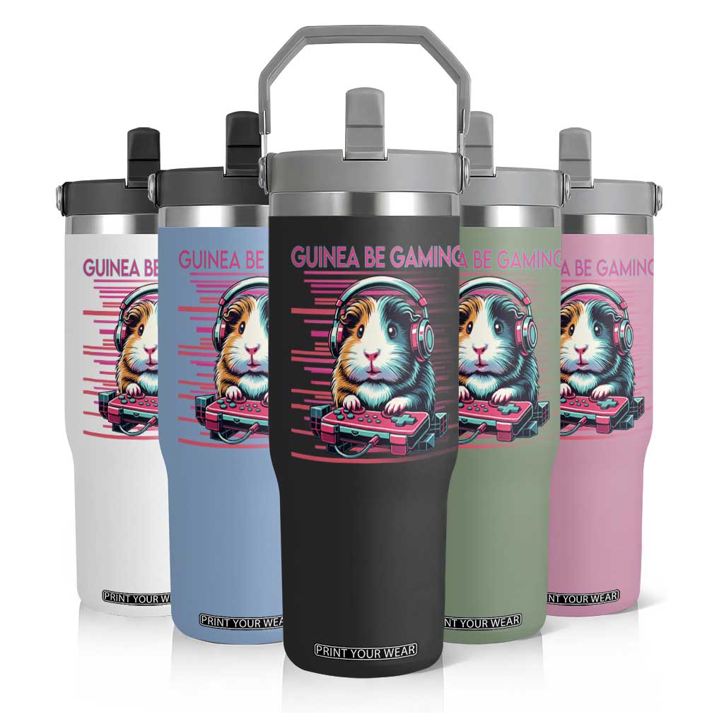 Funny Guinea Pig Video Game Player Gift Flip Straw Tumbler Guinea Be Gaming TS12 Print Your Wear