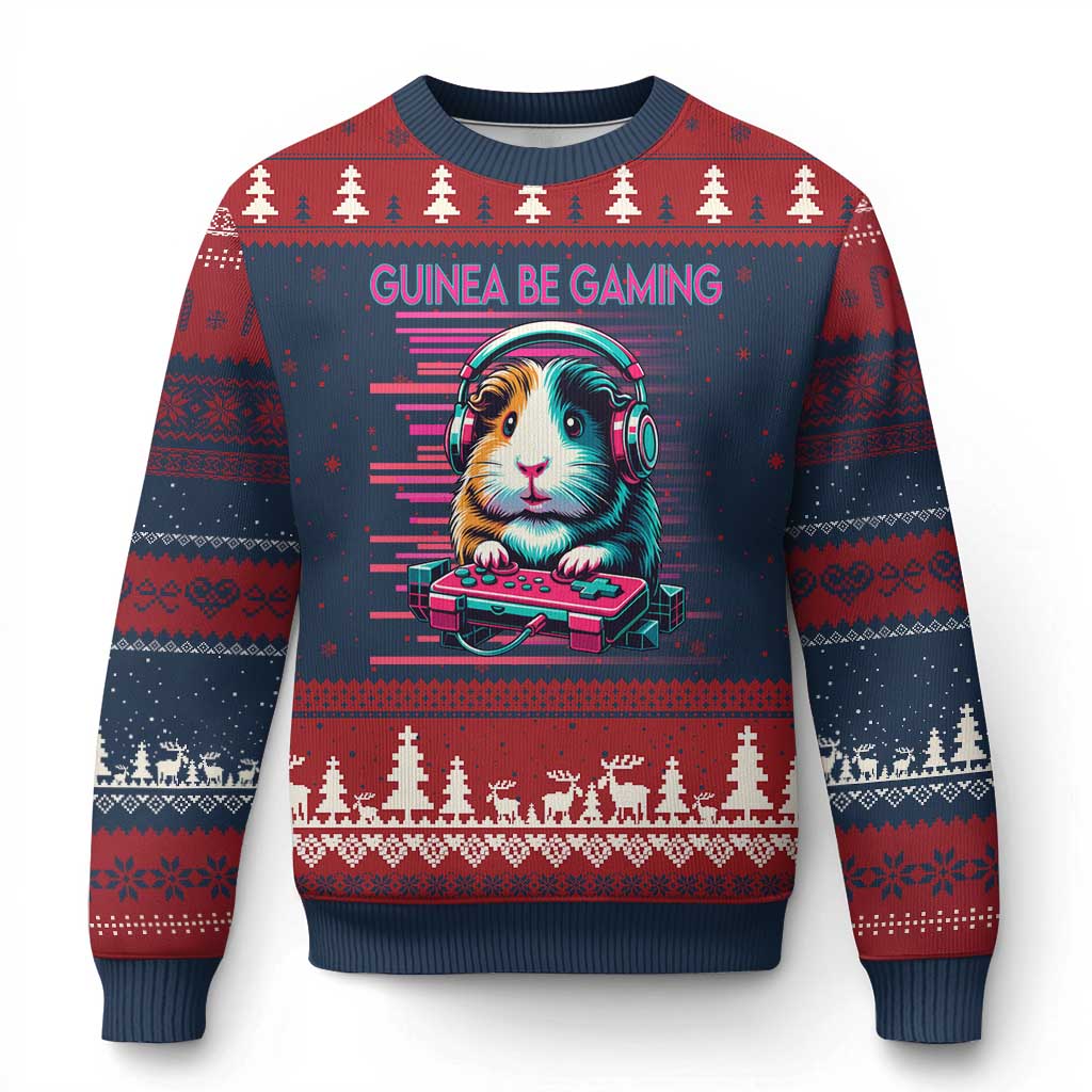 Funny Guinea Pig Video Game Player Gift Ugly Christmas Sweater Guinea Be Gaming TS12 Navy Red Print Your Wear