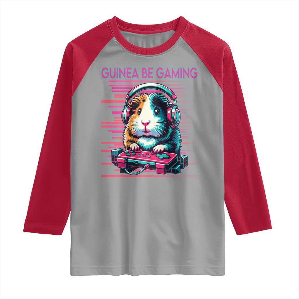 Funny Guinea Pig Video Game Player Gift Raglan Shirt Guinea Be Gaming TS12 Sport Gray Red Print Your Wear
