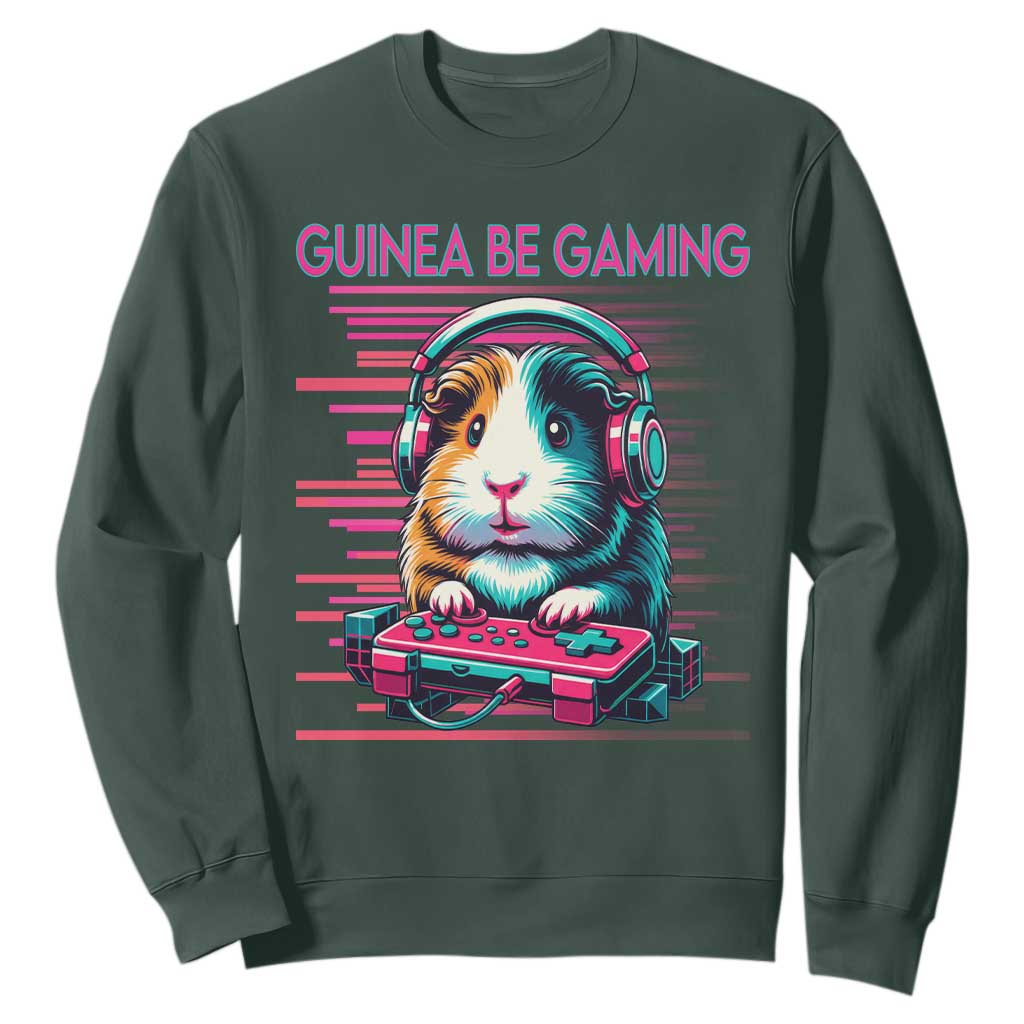 Funny Guinea Pig Video Game Player Gift Sweatshirt Guinea Be Gaming TS12 Dark Forest Green Print Your Wear