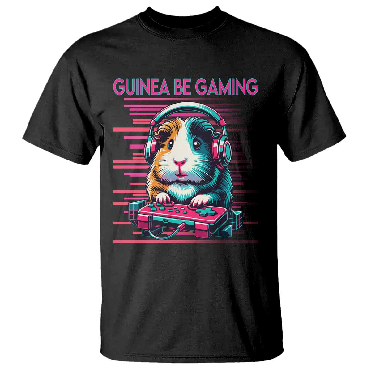 Funny Guinea Pig Video Game Player Gift T Shirt Guinea Be Gaming TS12 Black Print Your Wear
