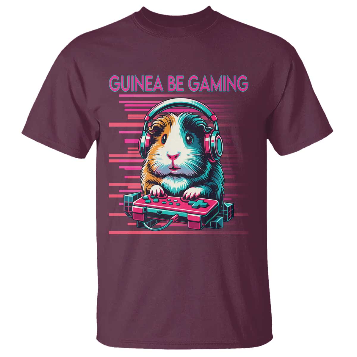 Funny Guinea Pig Video Game Player Gift T Shirt Guinea Be Gaming TS12 Maroon Print Your Wear