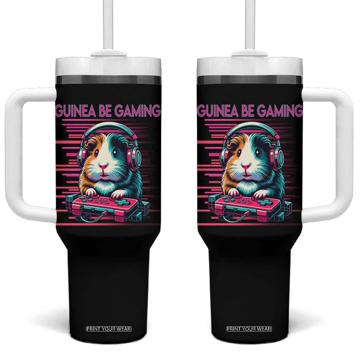 Funny Guinea Pig Video Game Player Gift Tumbler With Handle Guinea Be Gaming TS12 One Size: 40 oz Black Print Your Wear