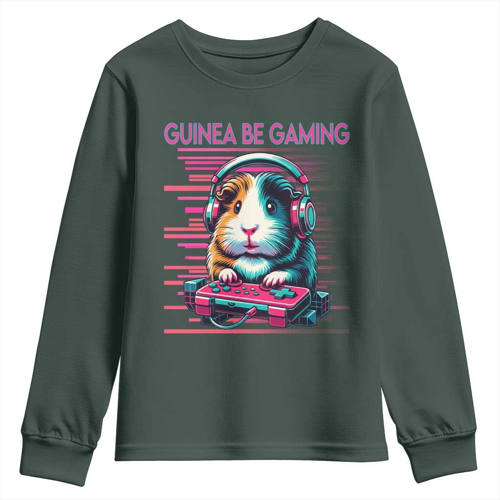 Funny Guinea Pig Video Game Player Gift Youth Sweatshirt Guinea Be Gaming TS12 Dark Forest Green Print Your Wear