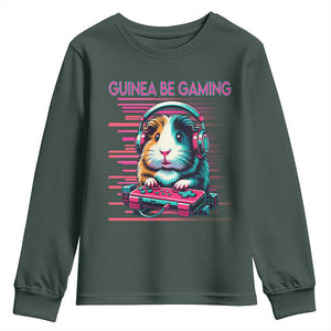 Funny Guinea Pig Video Game Player Gift Youth Sweatshirt Guinea Be Gaming TS12 Dark Forest Green Print Your Wear
