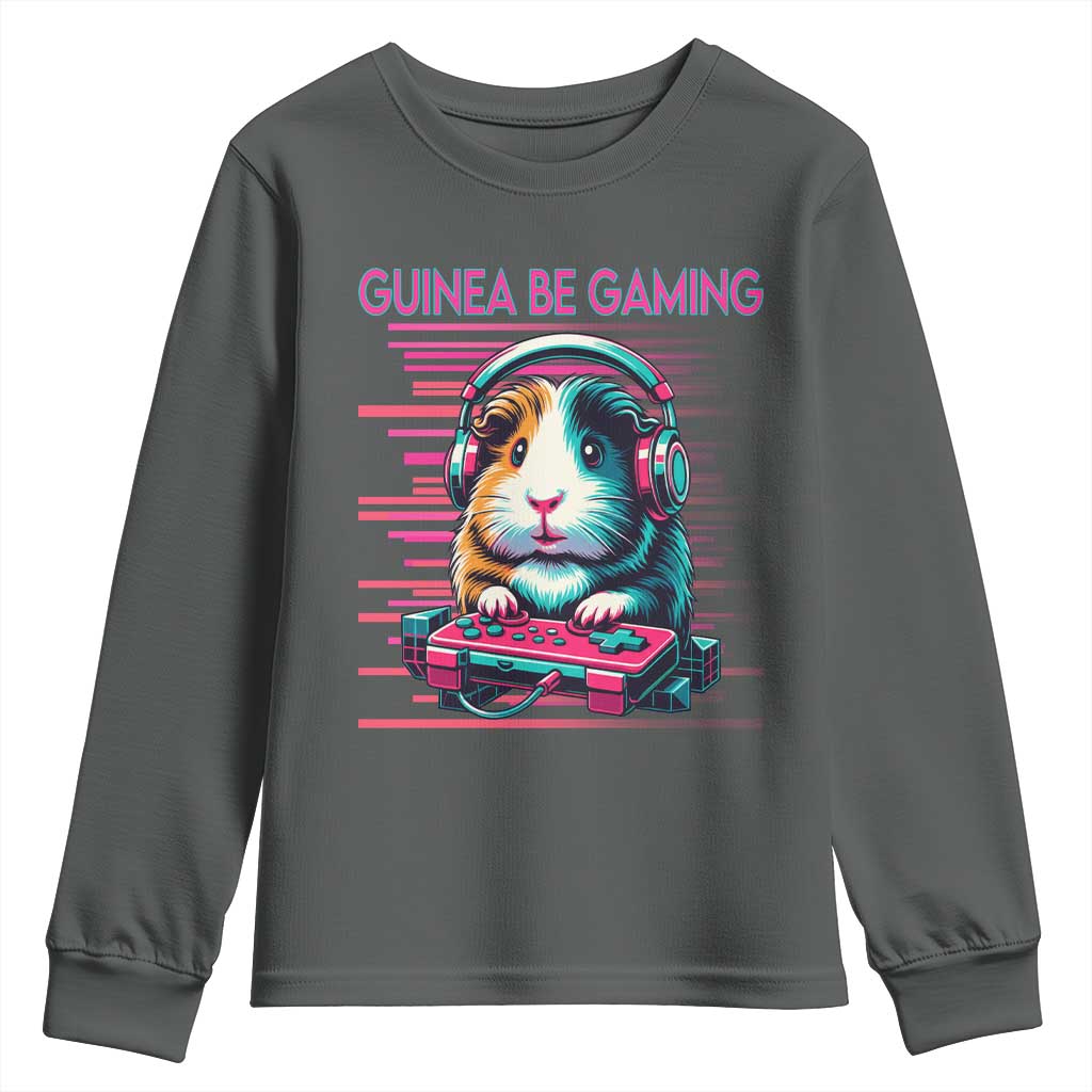 Funny Guinea Pig Video Game Player Gift Youth Sweatshirt Guinea Be Gaming TS12 Dark Heather Print Your Wear