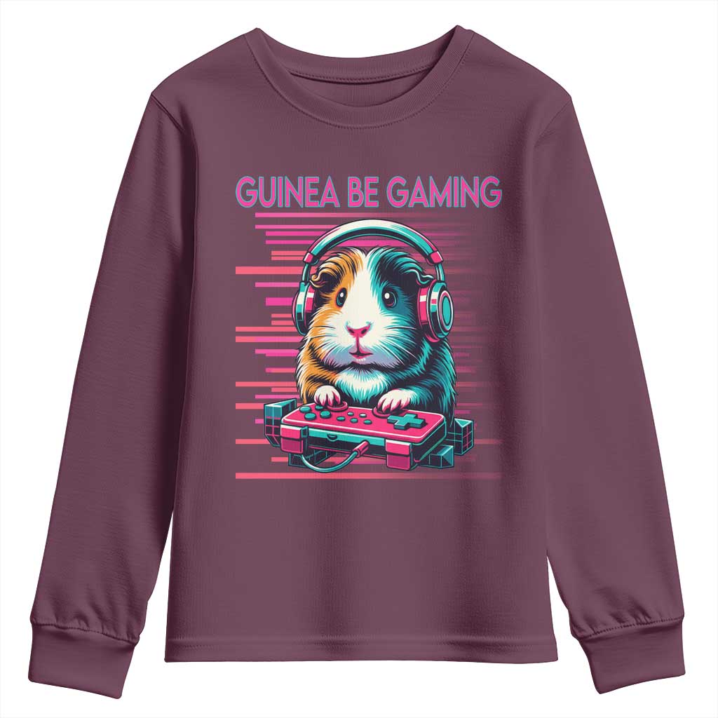 Funny Guinea Pig Video Game Player Gift Youth Sweatshirt Guinea Be Gaming TS12 Maroon Print Your Wear