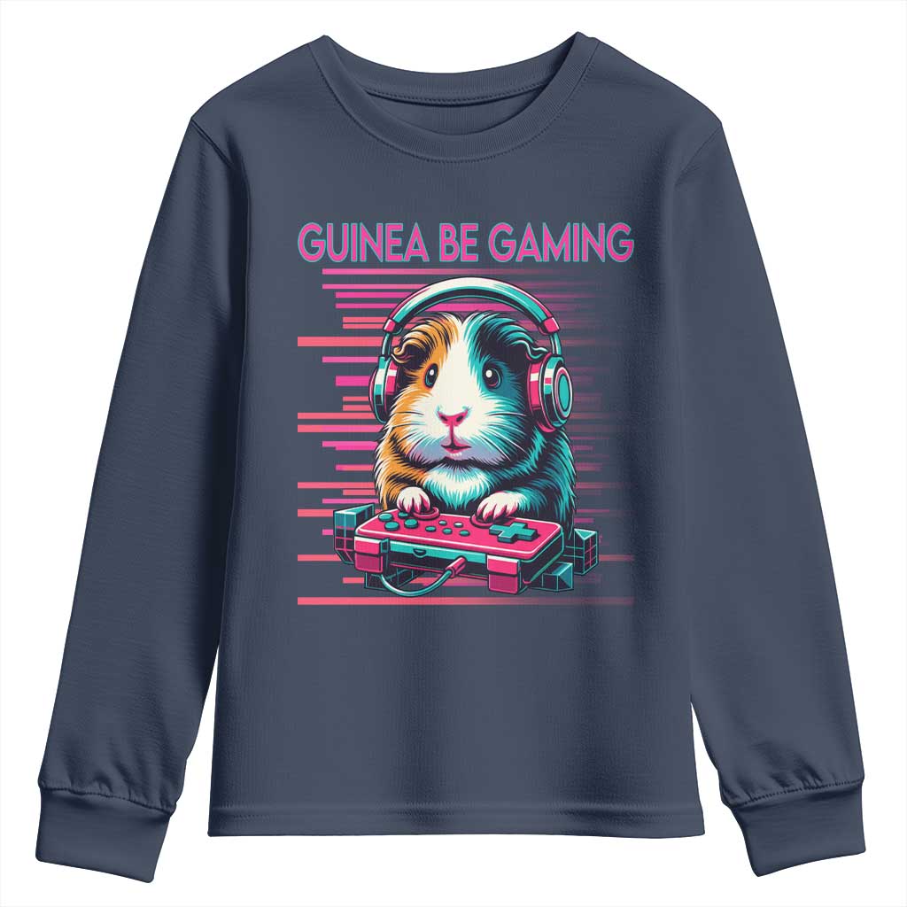 Funny Guinea Pig Video Game Player Gift Youth Sweatshirt Guinea Be Gaming TS12 Navy Print Your Wear