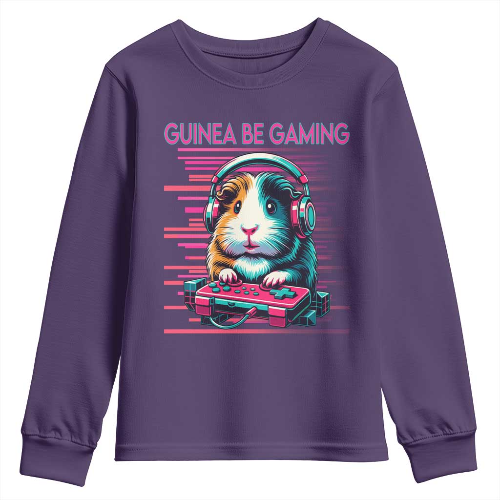 Funny Guinea Pig Video Game Player Gift Youth Sweatshirt Guinea Be Gaming TS12 Purple Print Your Wear