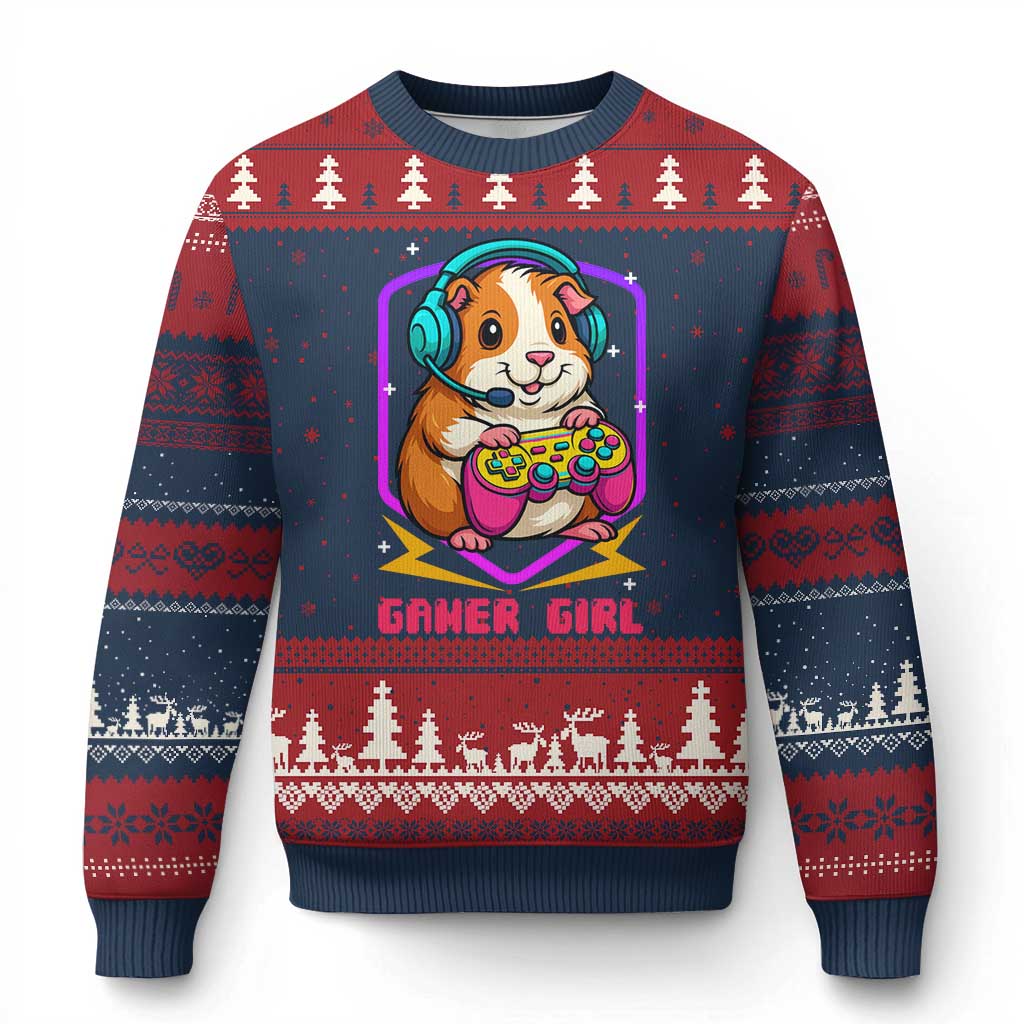 Guinea Pig Video Game Rodent Lover Ugly Christmas Sweater Funny Gamers Girl Gift TS12 Navy Red Print Your Wear