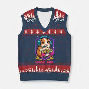 Guinea Pig Video Game Rodent Lover V-Neck Knit Sweater Vest Funny Gamers Girl Gift TS12 Navy Red Print Your Wear