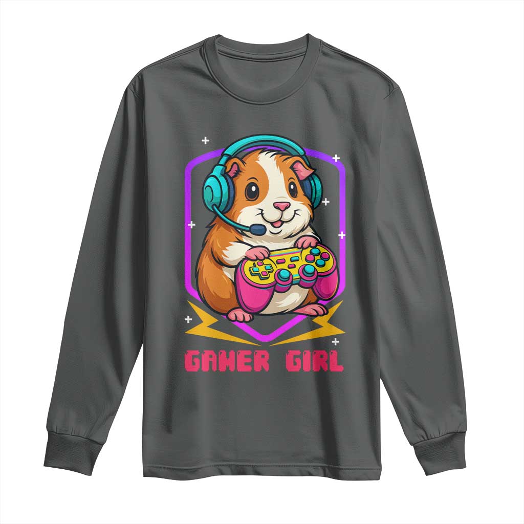 Guinea Pig Video Game Rodent Lover Long Sleeve Shirt Funny Gamers Girl Gift TS12 Dark Heather Print Your Wear