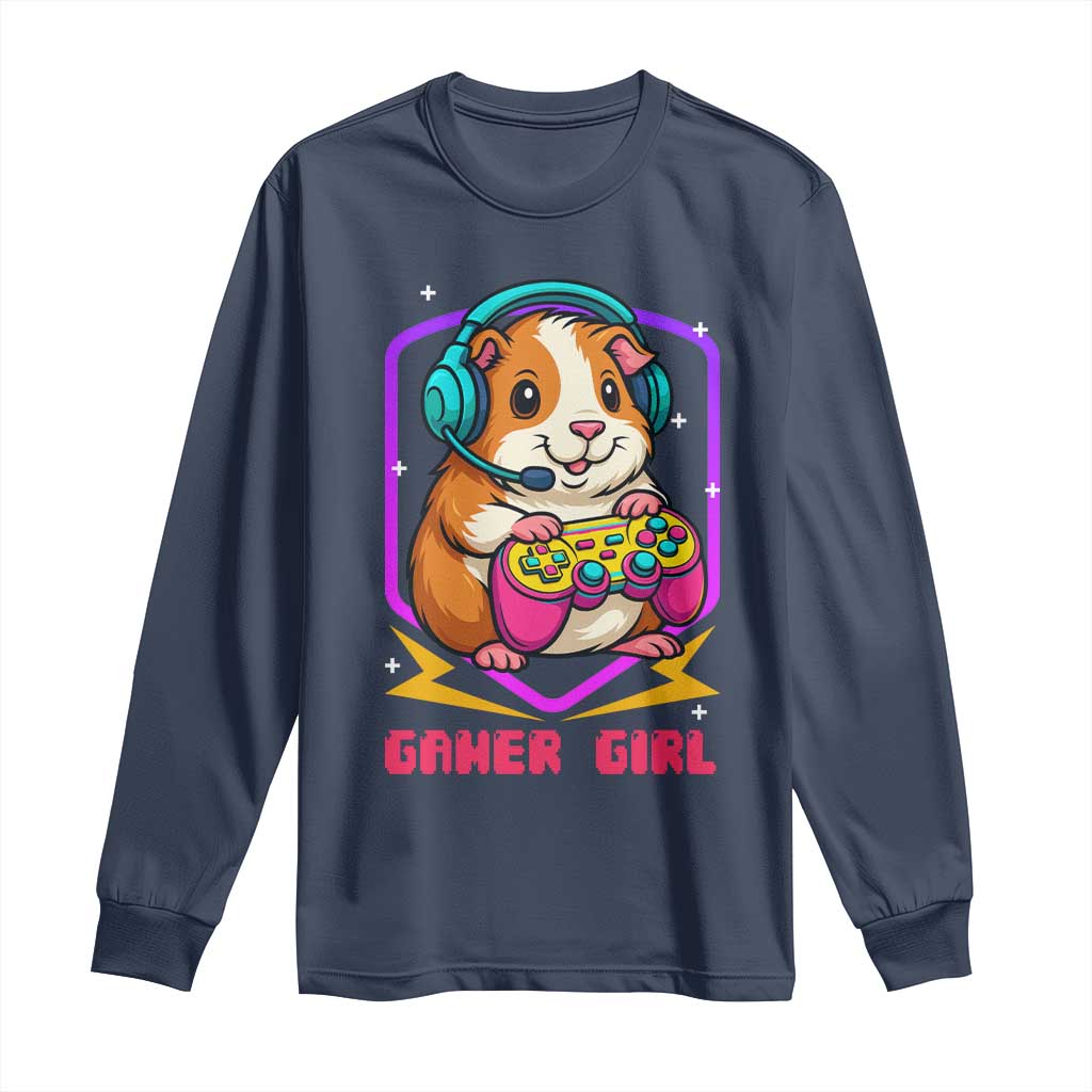 Guinea Pig Video Game Rodent Lover Long Sleeve Shirt Funny Gamers Girl Gift TS12 Navy Print Your Wear