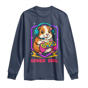 Guinea Pig Video Game Rodent Lover Long Sleeve Shirt Funny Gamers Girl Gift TS12 Navy Print Your Wear