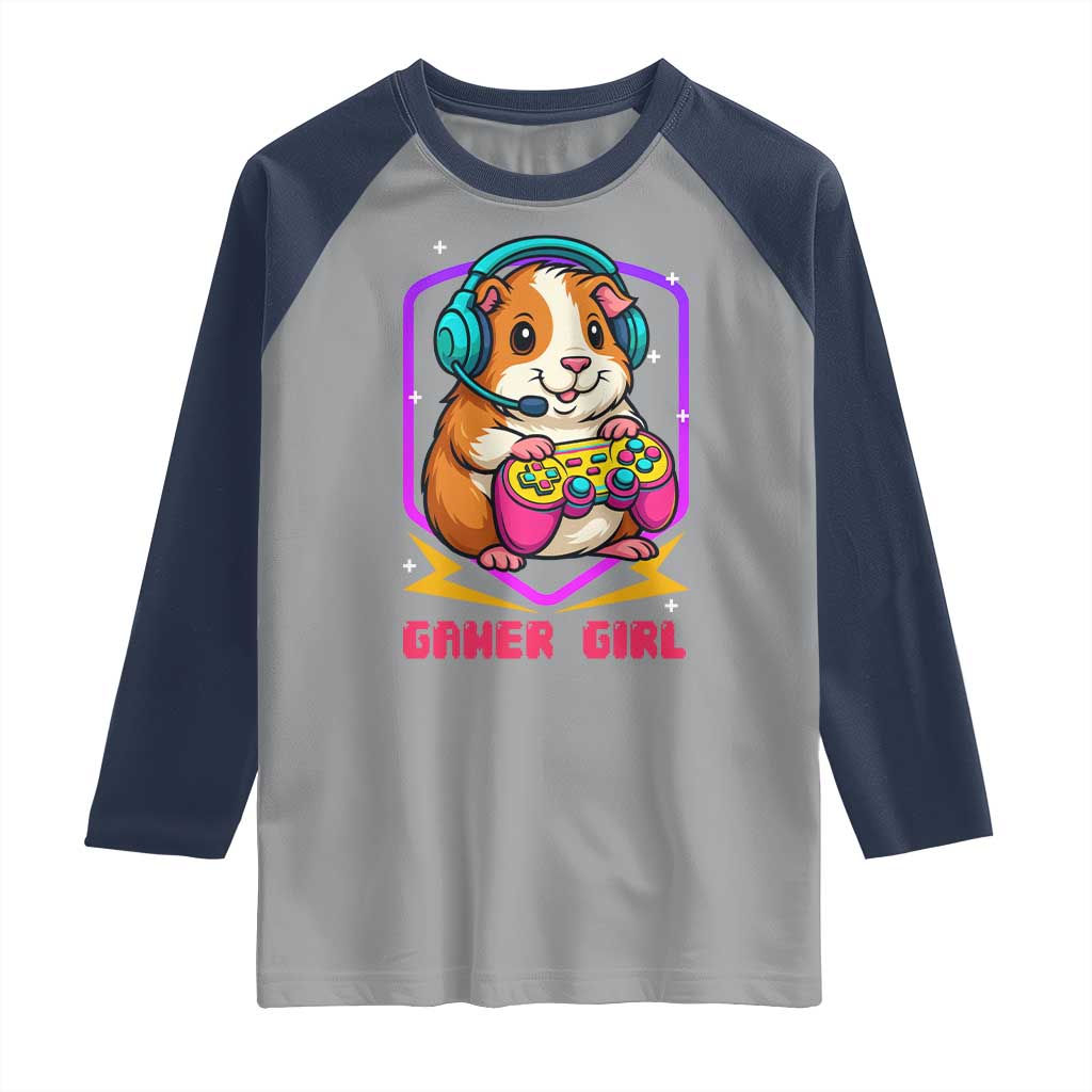 Guinea Pig Video Game Rodent Lover Raglan Shirt Funny Gamers Girl Gift TS12 Sport Gray Navy Print Your Wear