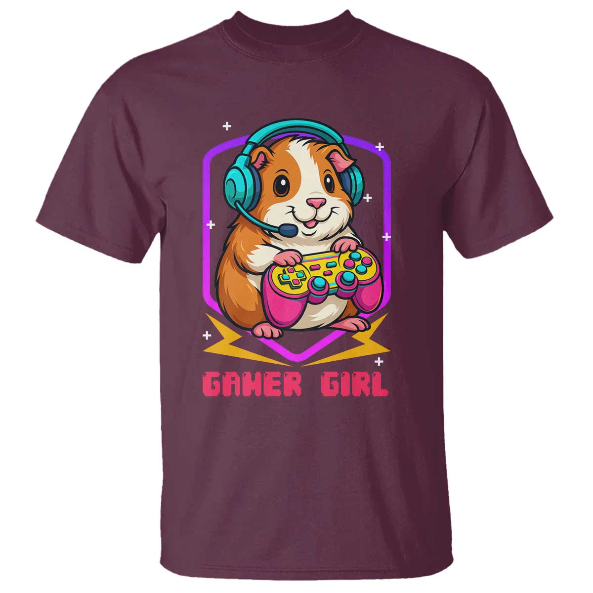 Guinea Pig Video Game Rodent Lover T Shirt Funny Gamers Girl Gift TS12 Maroon Print Your Wear