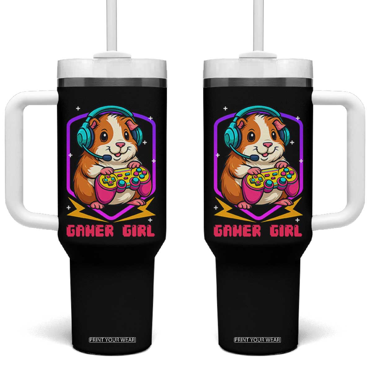 Guinea Pig Video Game Rodent Lover Tumbler With Handle Funny Gamers Girl Gift TS12 One Size: 40 oz Black Print Your Wear