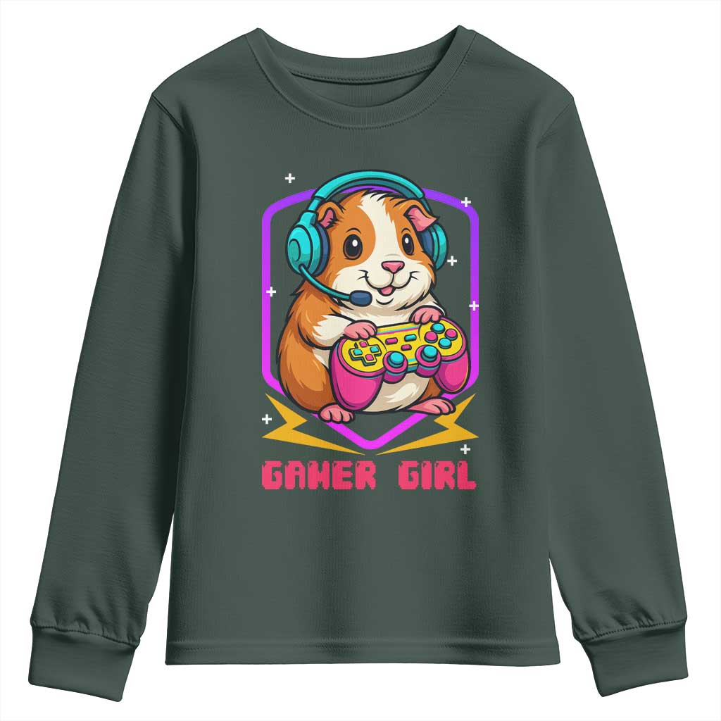 Guinea Pig Video Game Rodent Lover Youth Sweatshirt Funny Gamers Girl Gift TS12 Dark Forest Green Print Your Wear
