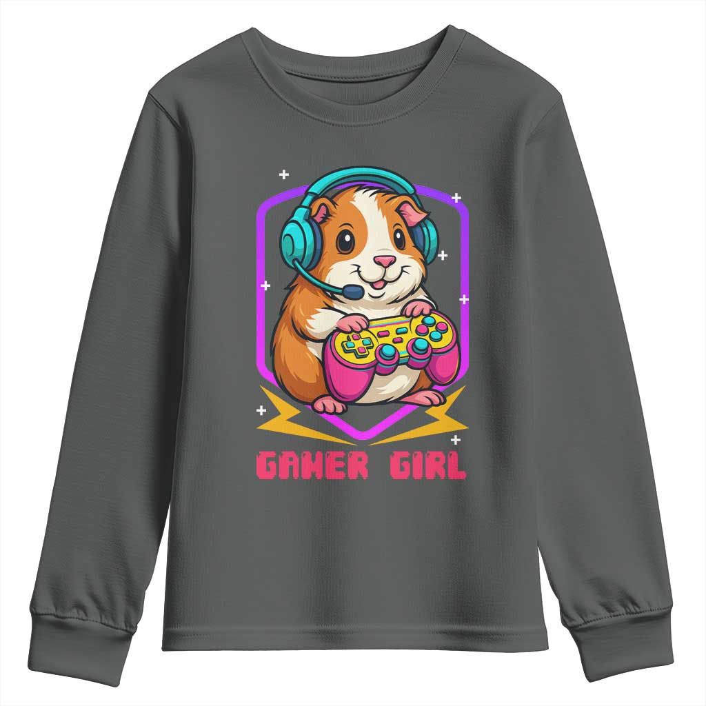 Guinea Pig Video Game Rodent Lover Youth Sweatshirt Funny Gamers Girl Gift TS12 Dark Heather Print Your Wear