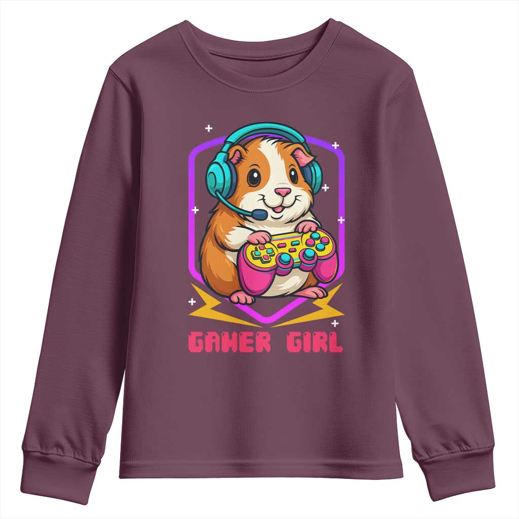 Guinea Pig Video Game Rodent Lover Youth Sweatshirt Funny Gamers Girl Gift TS12 Maroon Print Your Wear