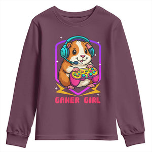 Guinea Pig Video Game Rodent Lover Youth Sweatshirt Funny Gamers Girl Gift TS12 Maroon Print Your Wear