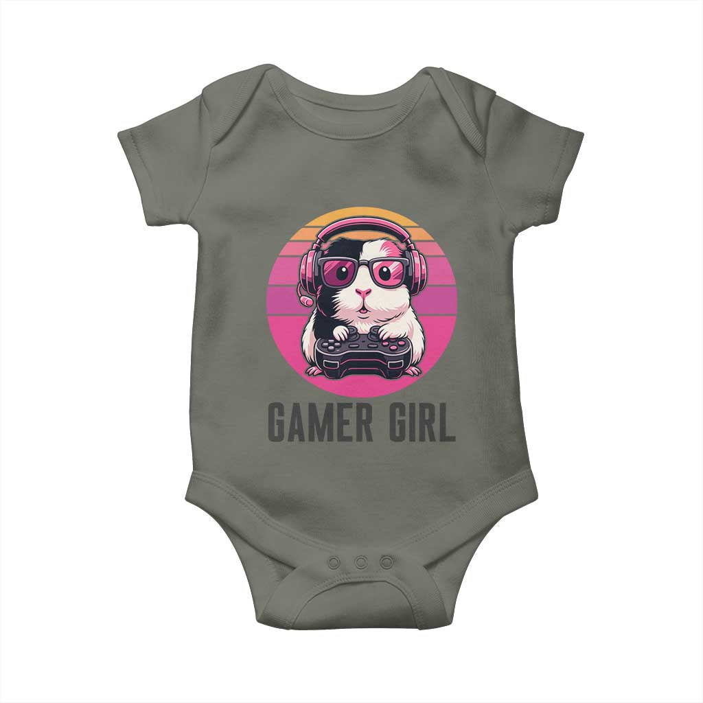 Funny Guinea Pig Video Game Rodent Lover Baby Onesie Gamers Girl Sunset Retro Gift TS12 Military Green Print Your Wear