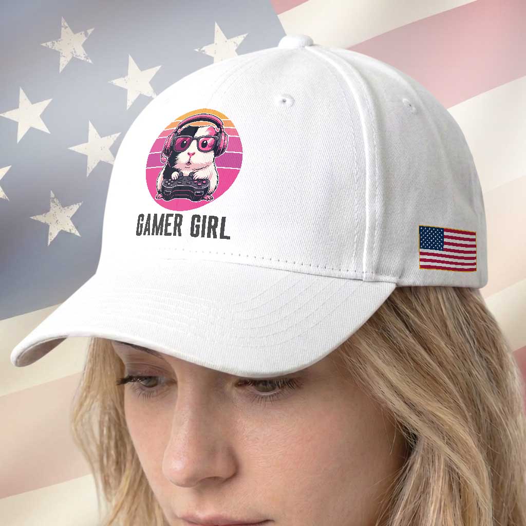 Funny Guinea Pig Video Game Rodent Lover Baseball Cap Gamers Girl Sunset Retro Gift TS12 Print Your Wear