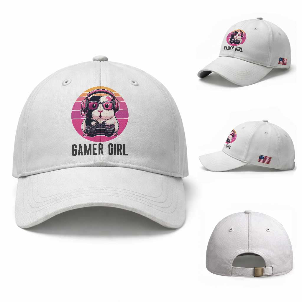 Funny Guinea Pig Video Game Rodent Lover Baseball Cap Gamers Girl Sunset Retro Gift TS12 Baseball Cap Universal Fit White Print Your Wear
