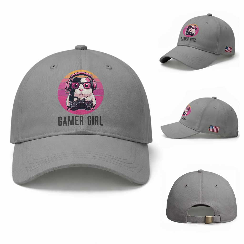 Funny Guinea Pig Video Game Rodent Lover Baseball Cap Gamers Girl Sunset Retro Gift TS12 Baseball Cap Universal Fit Sport Gray Print Your Wear