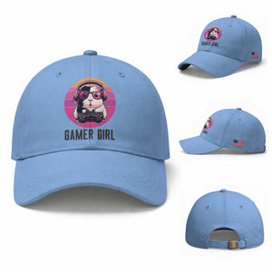 Funny Guinea Pig Video Game Rodent Lover Baseball Cap Gamers Girl Sunset Retro Gift TS12 Baseball Cap Universal Fit Light Blue Print Your Wear