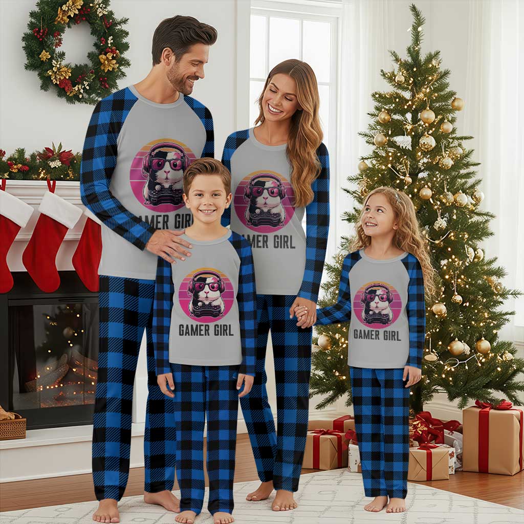 Funny Guinea Pig Video Game Rodent Lover Plaid Pajama Set Gamers Girl Sunset Retro Gift TS12 Blue Plaid Print Your Wear