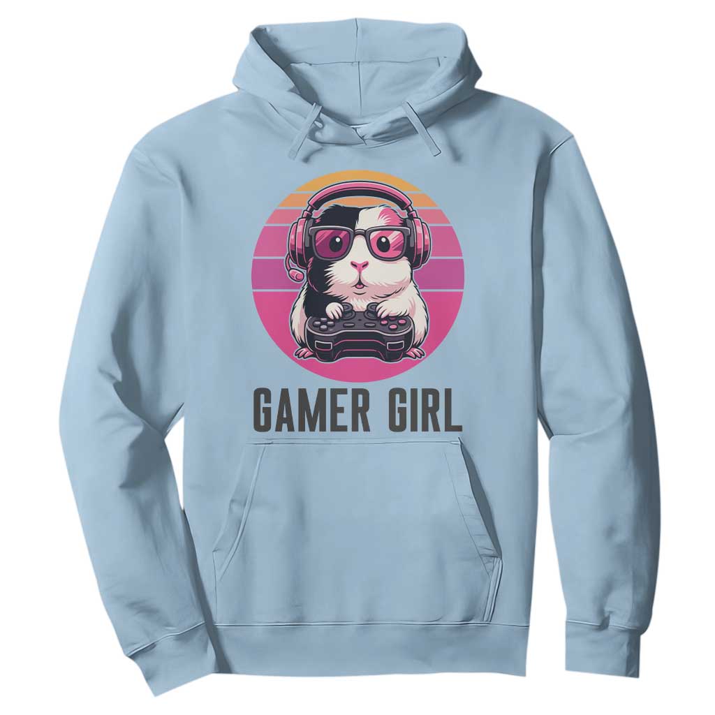 Funny Guinea Pig Video Game Rodent Lover Hoodie Gamers Girl Sunset Retro Gift TS12 Light Blue Print Your Wear