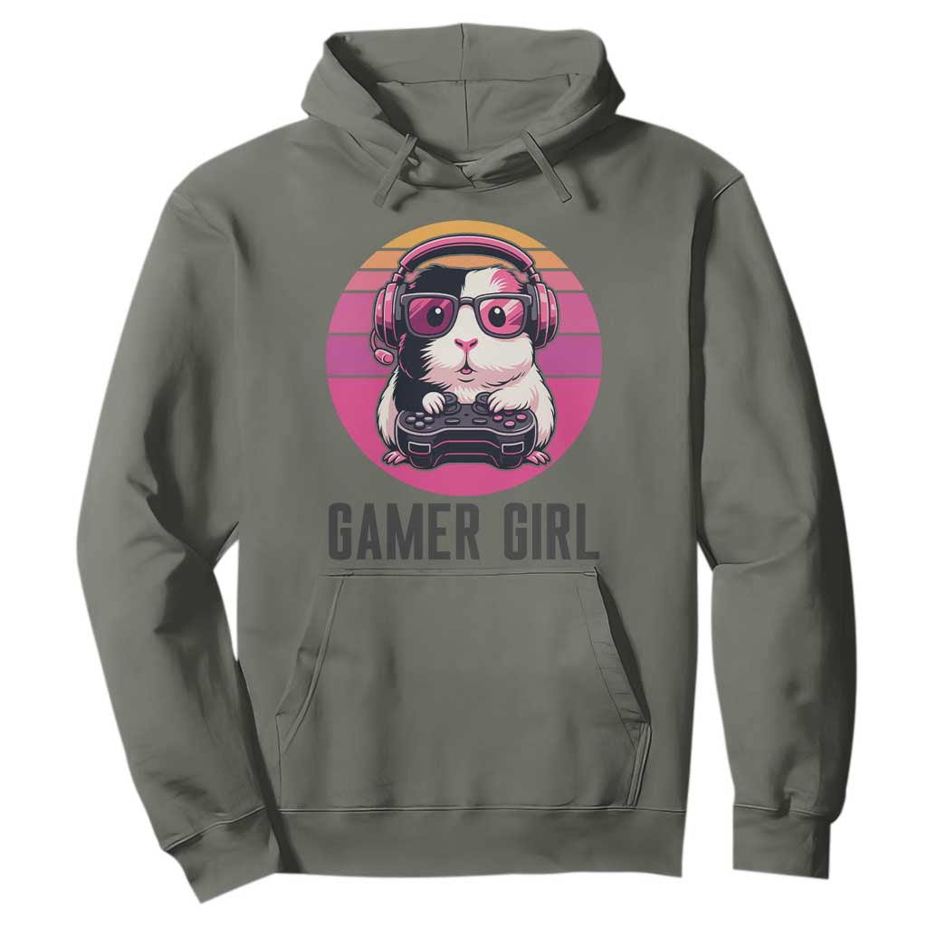 Funny Guinea Pig Video Game Rodent Lover Hoodie Gamers Girl Sunset Retro Gift TS12 Military Green Print Your Wear