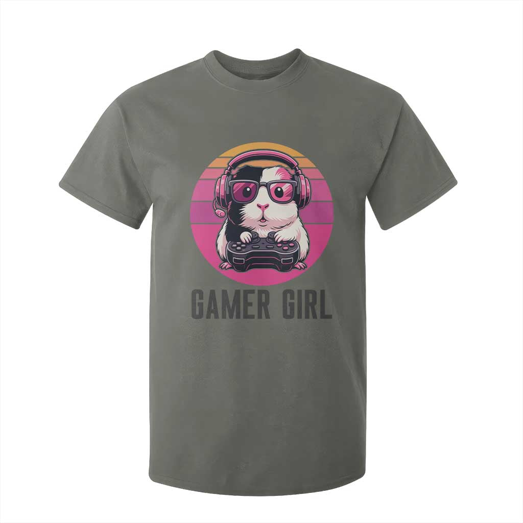 Funny Guinea Pig Video Game Rodent Lover T Shirt For Kid Gamers Girl Sunset Retro Gift TS12 Military Green Print Your Wear