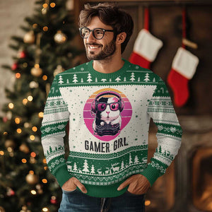 Funny Guinea Pig Video Game Rodent Lover Ugly Christmas Sweater Gamers Girl Sunset Retro Gift TS12 Beige Green Print Your Wear