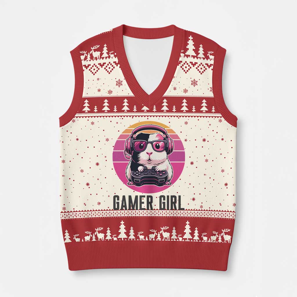 Funny Guinea Pig Video Game Rodent Lover V-Neck Knit Sweater Vest Gamers Girl Sunset Retro Gift TS12 Beige Red Print Your Wear