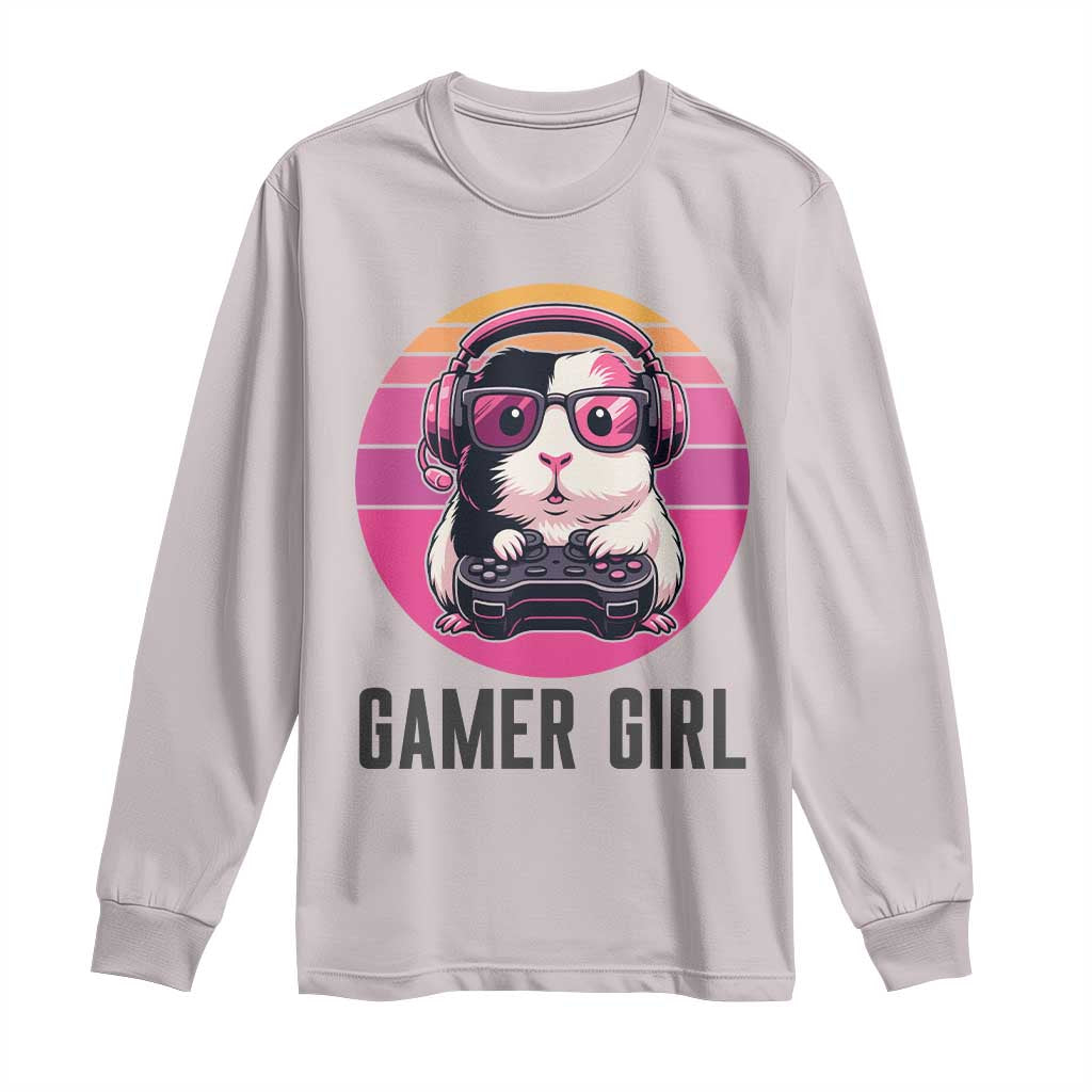 Funny Guinea Pig Video Game Rodent Lover Long Sleeve Shirt Gamers Girl Sunset Retro Gift TS12 Ice Gray Print Your Wear