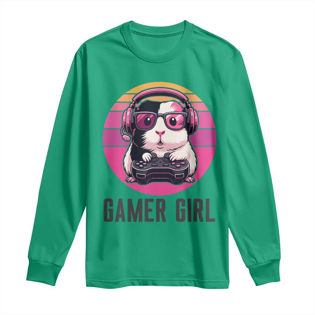 Funny Guinea Pig Video Game Rodent Lover Long Sleeve Shirt Gamers Girl Sunset Retro Gift TS12 Irish Green Print Your Wear