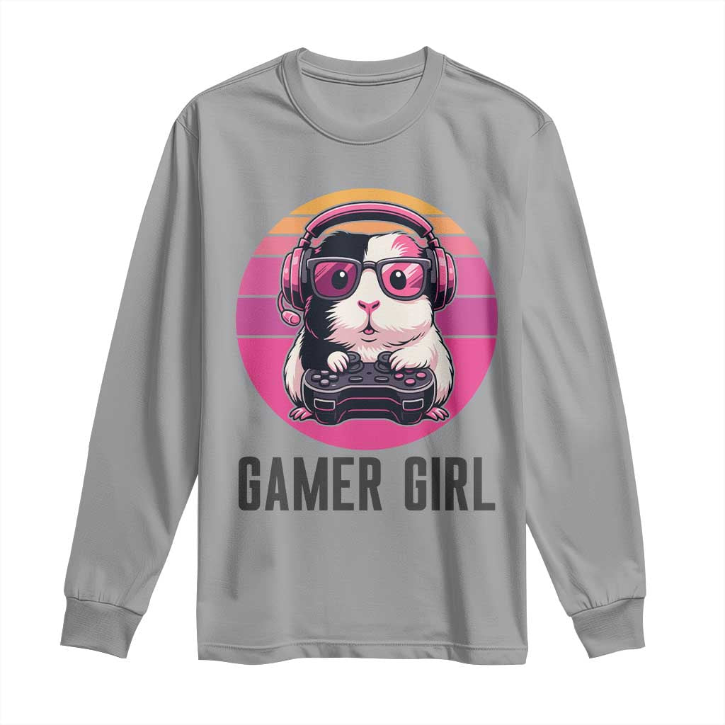 Funny Guinea Pig Video Game Rodent Lover Long Sleeve Shirt Gamers Girl Sunset Retro Gift TS12 Sport Gray Print Your Wear