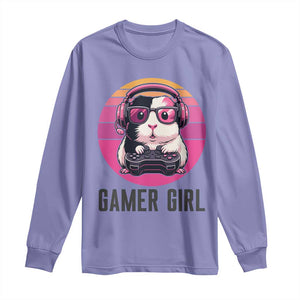 Funny Guinea Pig Video Game Rodent Lover Long Sleeve Shirt Gamers Girl Sunset Retro Gift TS12 Violet Print Your Wear