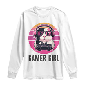Funny Guinea Pig Video Game Rodent Lover Long Sleeve Shirt Gamers Girl Sunset Retro Gift TS12 White Print Your Wear